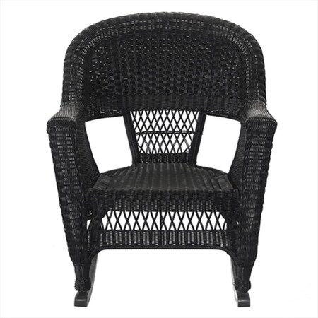 Jeco W00207R-D-2-RCES029 3 Piece Black Rocker Wicker Chair Set With Green Cushion W00207R-D_2-RCES029